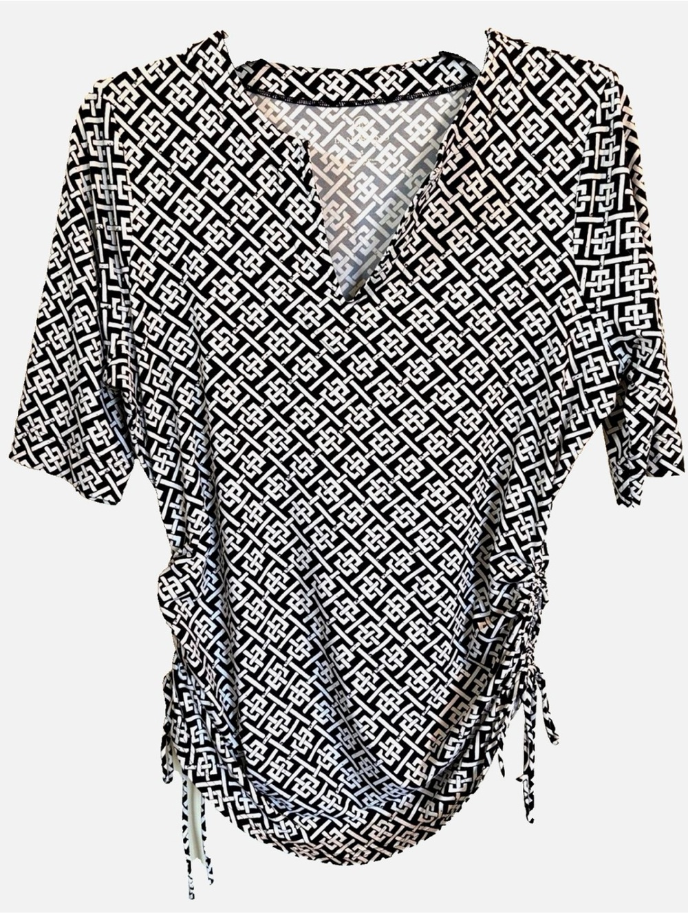 Lands’ End Black White Ruched Rash Guard Swim Top Size Small